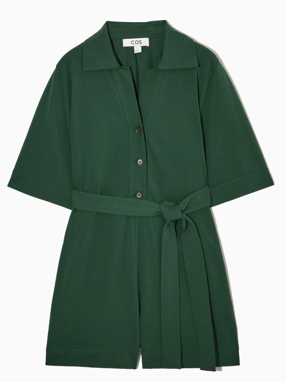 COS Belted Jersey Playsuit in Forest Green